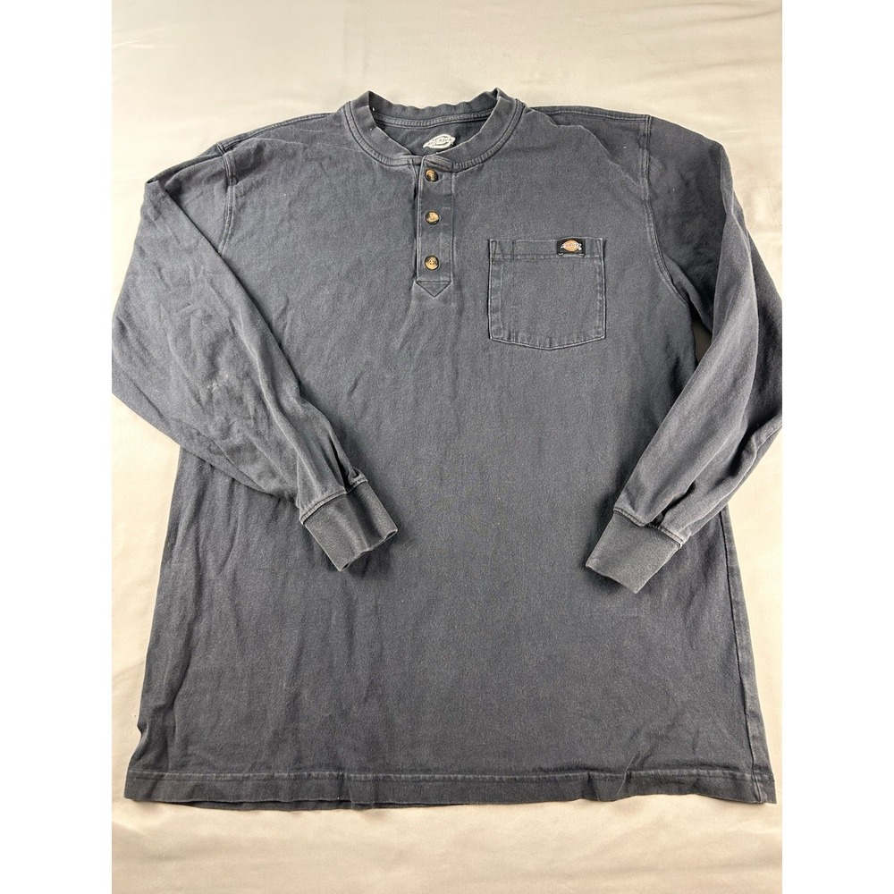 Dickies Heavyweight Long Sleeve Henley Shirt Men's Large Black Pocket Workwe